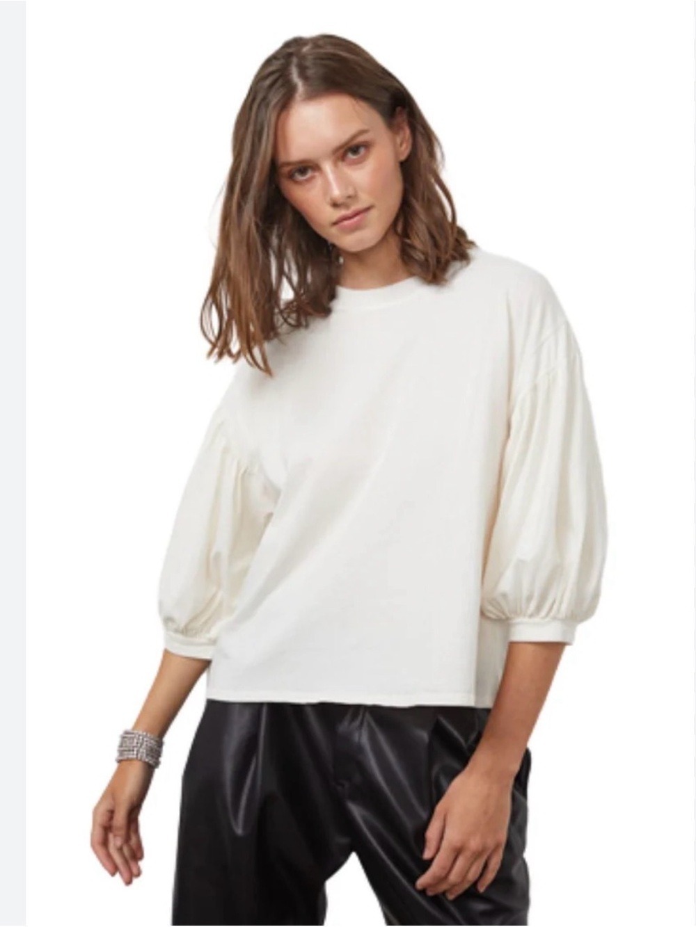 VELVET BY GRAHAM & SPENCER Prudy sueded jersey 3/4 sleeve top w/ Balloon sleeves